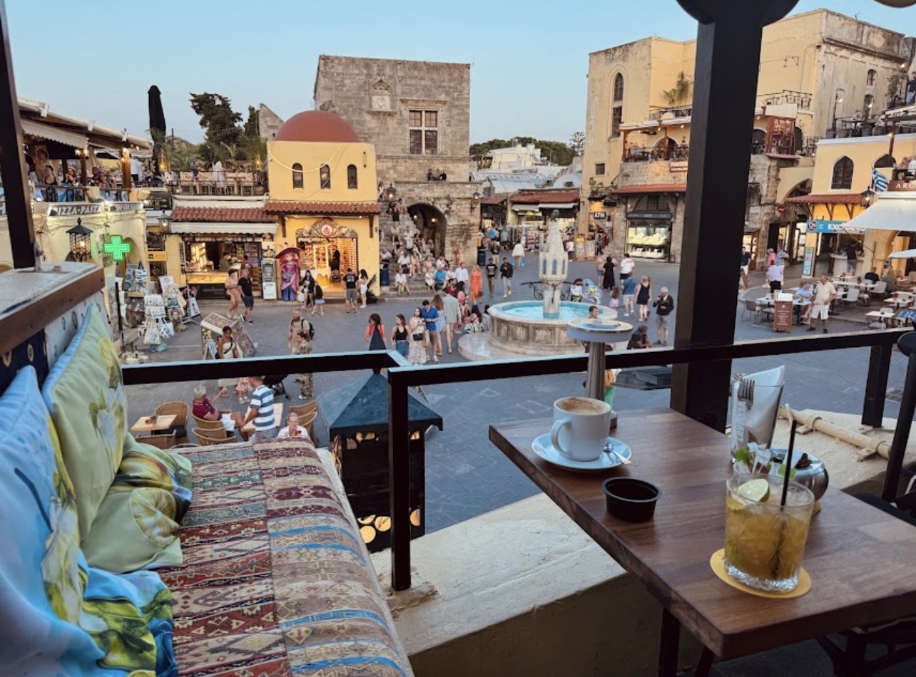 Lounge seating overlooking Ippokratous Square at Balcony 961